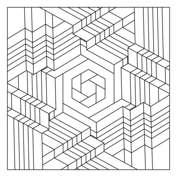 Yetişkinler için eğlenceli boyama sayfaları. Renk- # 266. Altıgen geometrik soyut çizgilerin ya da kurdelelerin döşeme deseni bileşimi. EPS8 dosyası.