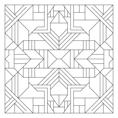 Kare çerçeve. Çizgi Sanatı tarzında sanat deco süsü. Soyut geometrik karalama çizimi. EPS8 'de stres önleyici boyama kitabı sayfası. 415 numara.