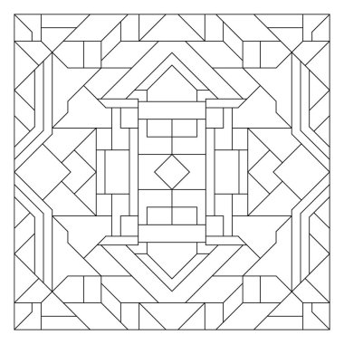 Kare çerçeve. Çizgi Sanatı tarzında dekoratif süs. Soyut geometrik karalama çizimi. EPS8 'de stres önleyici boyama kitabı sayfası. 416 numara.