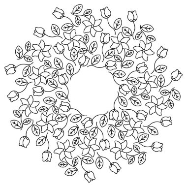 Çiçek mandala sanatı basit bir çizgi sanatı tarzında. Çiçek çiçeği karalama çizimi. Fotokopi alanı olan siyah beyaz desenli. EPS8. #01
