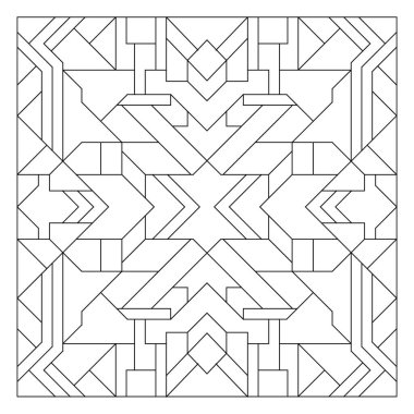 Kare çerçeve. Çizgi Sanatı tarzında sanat deco süsü. Soyut geometrik karalama çizimi. EPS8 'de stres önleyici boyama kitabı sayfası. 417 numara.