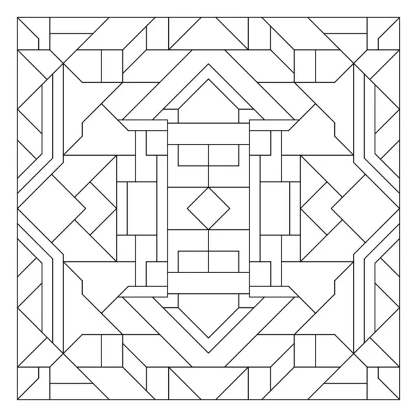 Kwadratowy Wzór Dekoracyjna Ozdoba Stylu Line Art Streszczenie Geometrycznej Ilustracji — Wektor stockowy