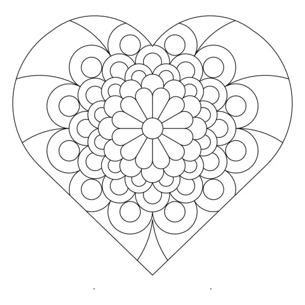 Kwadratowy Wzór Serca Dekoracyjna Ozdoba Stylu Line Art Mandala Kwiat — Wektor stockowy