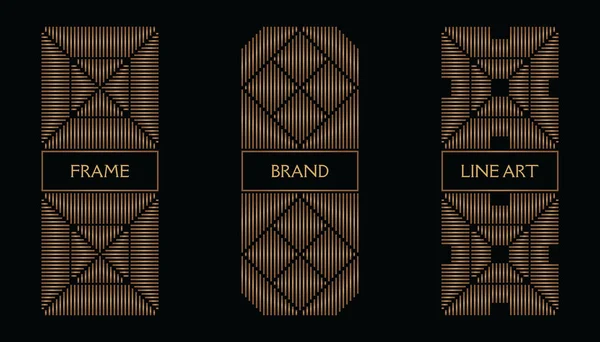 Collection Labels Frames Packaging Luxury Product Golden Linear Style Black — стоковый вектор