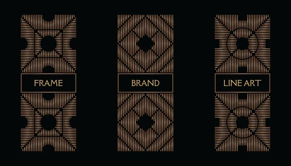 Collection Lasbels Frames Packaging Luxury Product Golden Linear Style Black — стоковый вектор