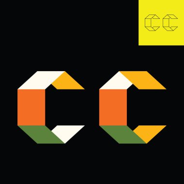 Single letter logo. Letter logo in 3d of letter C. Ladies fashion logo of ribbon folds with 4 colors of calm vibrant tropical tones of 'Amazonian Toucan', in Eps 8.