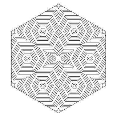 Çizgili sanat desenli altıgen. Yetişkinler için boyama sayfaları. Dijital detoks. EPS8 #466