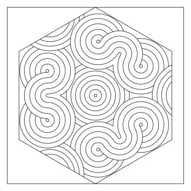Altıgen bir kutuda yılan çizgilerinin soyut çizimi. Dijital detoks için kolay boyama sayfası. EPS8 #480