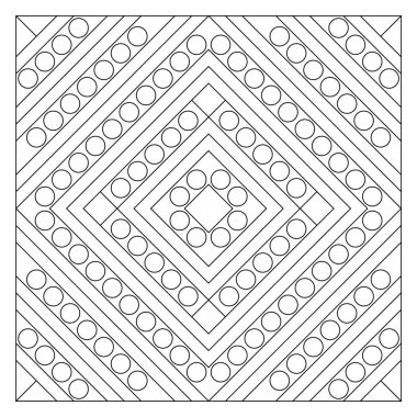 Çember motifli elmas şeklinde bir oyuk resmi. Dijital detoks için uygun eğlenceli boyama sayfası. Stres önleyici EPS8 # 498