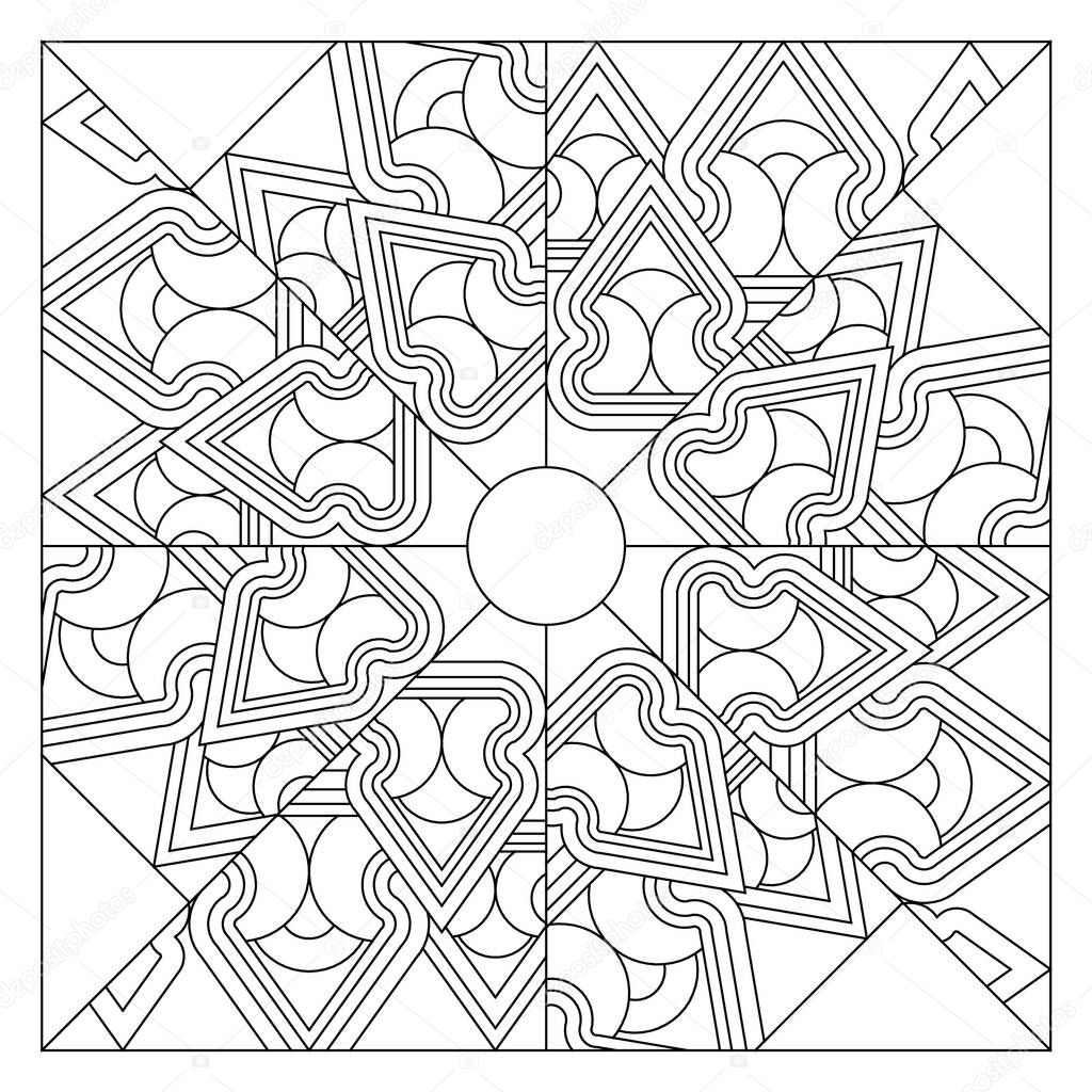 Drawing of eight slices with curved and pointed patterns. Fun coloring page suitable for digital detox. Anti stress EPS8 #503
