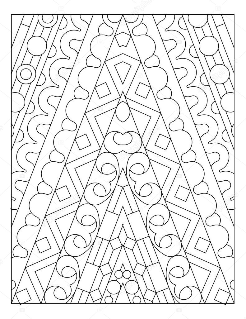 Drawing of ornaments arranged into triangular shapes. Coloring Page for Adults. Digital detox. Anti stress. EPS8 #537