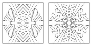 Yetişkin boyama sayfaları. Altı ışın saçan eşsiz mandala resimlerinden oluşan bir set. Siyah ve beyaz desenler. Dijital detoks. Stres önleyici. EPS8 #510
