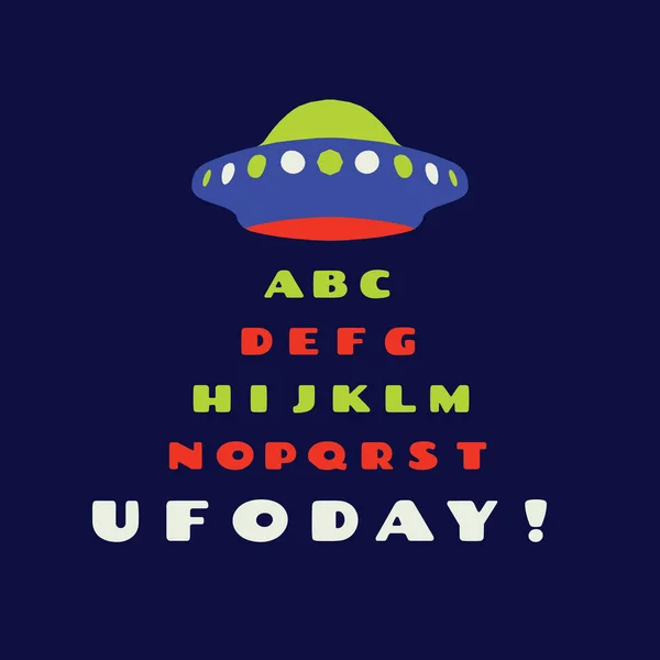 Ufo 기념행사 만화에서 알파벳 놀이를 비행접시 Eps8 — 스톡 벡터