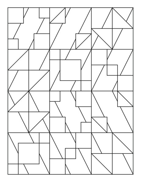 Adult coloring page of mural art with intersecting geo shapes. Black and white pattern. Relieve stress and anxiety. EPS8 #567