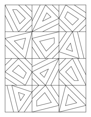 Boyama sayfası. 12 düzensiz eşmerkezli çokgen şeklinin görüntüsü. Siyah ve beyaz desenli. Stres ve kaygı giderici. Duvar resmi tasarımı. EPS8 #578