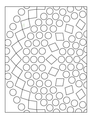 Boyama sayfası. Daireler ve elmaslardan yapılmış basit bir mandala dilimi. Siyah ve beyaz desenli. Stres ve kaygı giderici. Duvar resmi tasarımı. EPS8 #584