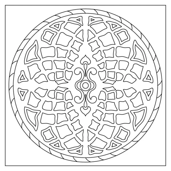 Decorative Abstract Mandala Art Random Curve Shapes Coloring Pages Adults — Vetor de Stock