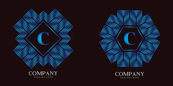 Set Lettere Logo Con Cornici Poligonali Concentriche Art Deco Linee — Vettoriale Stock