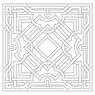 Yetişkinler için renklendirme sayfaları için kare karo şekilli Arapça ya da İslami desen tasarımı. Keyfin yerinde. Stres ve kaygı giderici. EPS8 #613