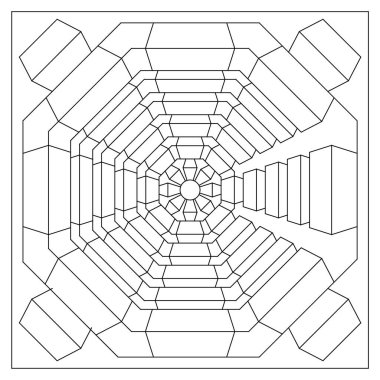 Decorative octagonal 3d doodle drawing from a stack of cubes in 8 directions for coloring pages for adults. Good mood. Relieve stress and anxiety. EPS8 #609