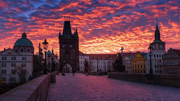 Krásný Výhled Karlův Most Při Východu Slunce Praze — Stock fotografie