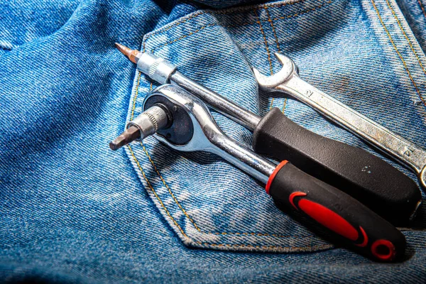 Jeans Mechanic Tools Jean Equipment — Stock Photo, Image