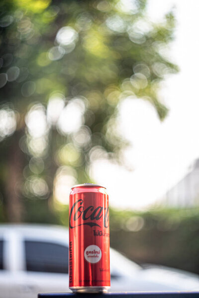 Bangkok-Thailand, February 10, 2022: Aluminum can of Coca-Cola Light produced by the Coca-Cola Company isolated on white background with clipping path.