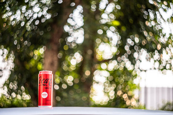 Bangkok-Thailand, February 10, 2022: Aluminum can of Coca-Cola Light produced by the Coca-Cola Company isolated on white background with clipping path.