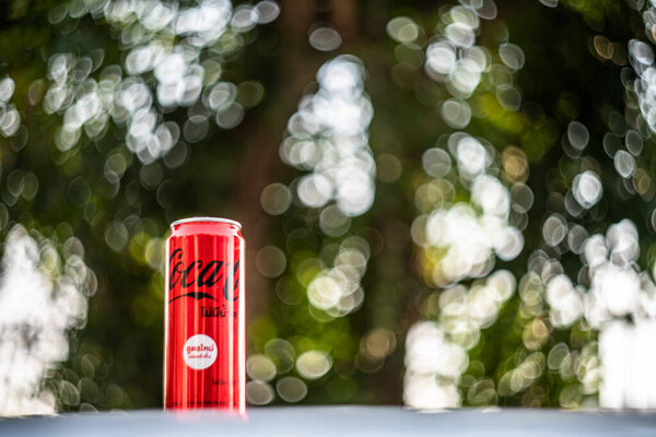 Bangkok-Thailand, February 10, 2022: Aluminum can of Coca-Cola Light produced by the Coca-Cola Company isolated on white background with clipping path.