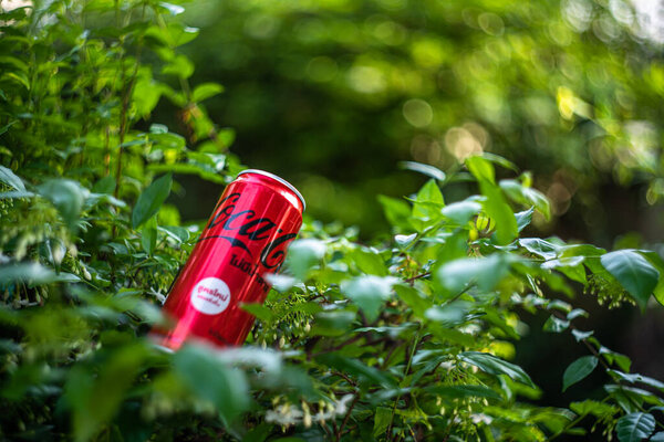 Bangkok-Thailand, February 10, 2022: Aluminum can of Coca-Cola Light produced by the Coca-Cola Company isolated on white background with clipping path.
