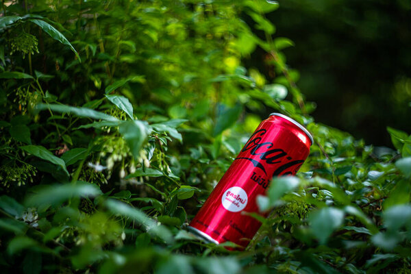 Bangkok-Thailand, February 10, 2022: Aluminum can of Coca-Cola Light produced by the Coca-Cola Company isolated on white background with clipping path.