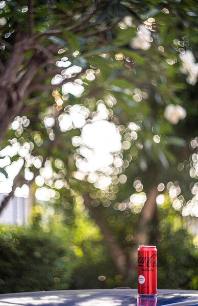 Bangkok-Thailand, February 10, 2022: Aluminum can of Coca-Cola Light produced by the Coca-Cola Company isolated on white background with clipping path.