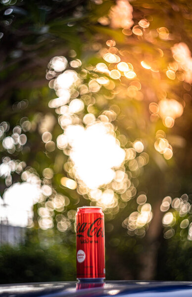 Bangkok-Thailand, February 10, 2022: Aluminum can of Coca-Cola Light produced by the Coca-Cola Company isolated on white background with clipping path.