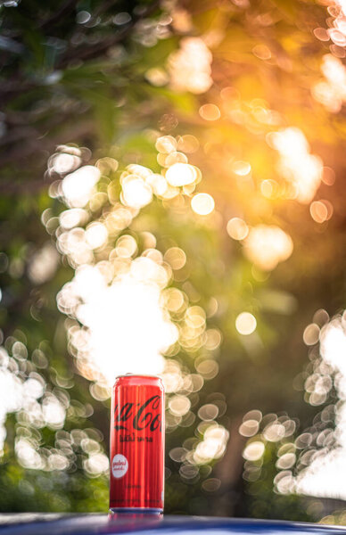 Bangkok-Thailand, February 10, 2022: Aluminum can of Coca-Cola Light produced by the Coca-Cola Company isolated on white background with clipping path.
