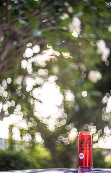 Bangkok-Thailand, February 10, 2022: Aluminum can of Coca-Cola Light produced by the Coca-Cola Company isolated on white background with clipping path.