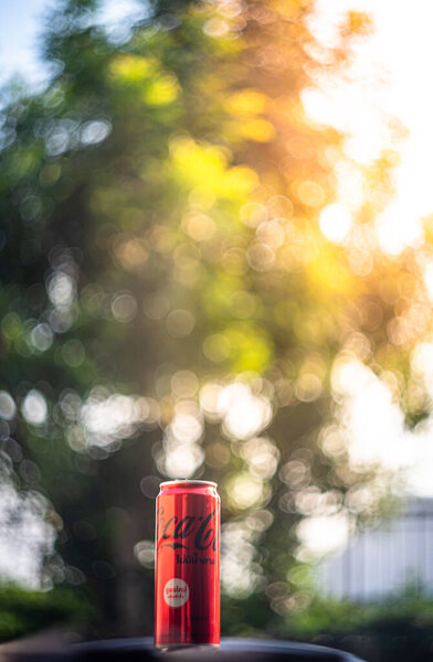 Bangkok-Thailand, February 10, 2022: Aluminum can of Coca-Cola Light produced by the Coca-Cola Company isolated on white background with clipping path.
