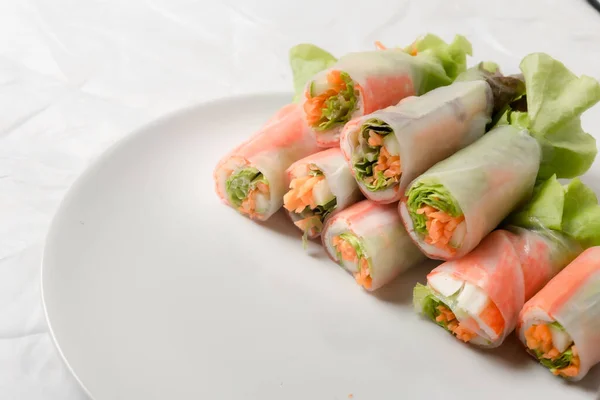 Fresh Vegetable Salad Roll Noodle Tube Dish Isolated White Background — Stock Photo, Image