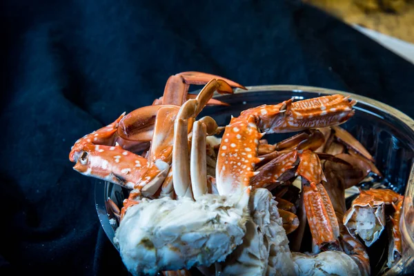 Mořské Plody Krab Asijské Street Food Talíři Pozadí Čerstvé Lahodné — Stock fotografie