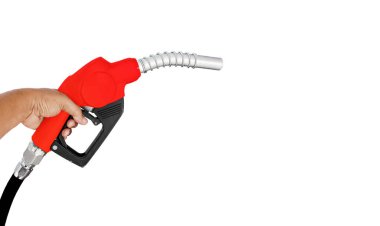 Yağ makinesi sapı, arka plandaki beyaz arkaplandan ayrılan yeşil renk. Yakıt sistemi dağıtıcısı, enerji teknolojisi.