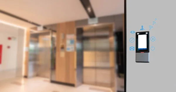 Face scanner on a building entrance wifi system to unlock the door security system. Face scanner for face recognition, password, time recording, work in-out and unlock doors in the office or building.