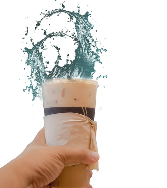 Hand Holding Coffee Cup Water Spilled Out Background Cliping Part — Stock Photo, Image