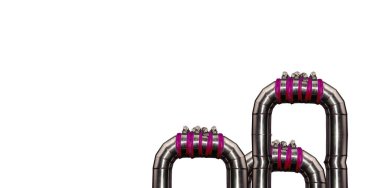 Paslanmaz çelik havalandırma sistemi teknolojisi. Arka plan, beyaz zemin. 