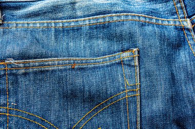 Kot pantolon, mavi kot kumaş dokusu, klasik kot pantolon dokusu, yakın çekim. Reklam veya klasik arkaplan için kopyalama alanı olan kot dokusunun mavi rengi.