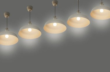 Tavan lambaları ve siyah dekorasyonlar beyaz arkaplandan ayrıldı