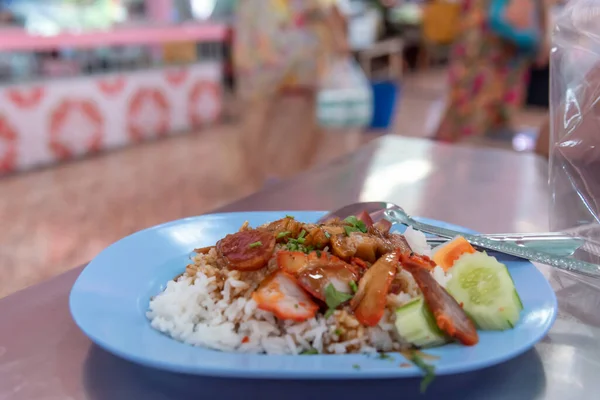 Arroz Porco Vermelho Comida Rua Asiática Disponível Horas Por Dia — Fotografia de Stock