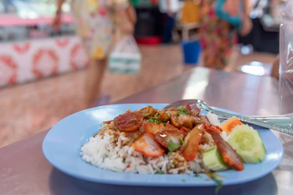 Arroz Cerdo Rojo Comida Callejera Asiática Disponible Las Horas Del — Foto de Stock