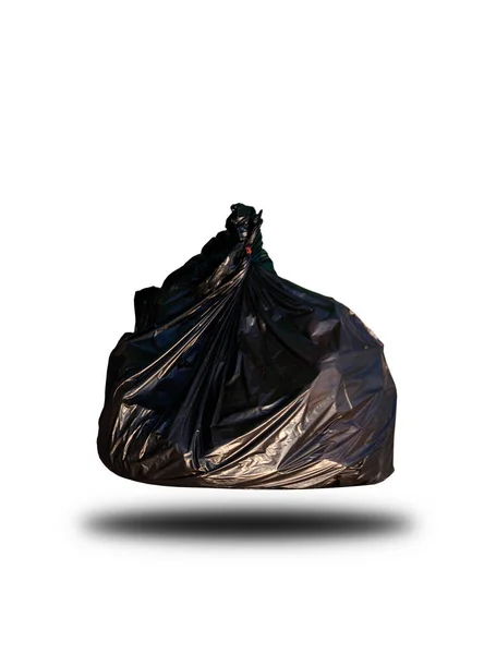 Atık, temizlik ve mikropları azaltmak için beyaz arka plan, beyaz arka plan, kırpma kısmı izole siyah plastik atık torbası