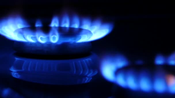 Light Gas Cooker Household Gas Flame Closeup Stock Footage — Αρχείο Βίντεο