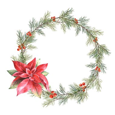 Noel suluboya çerçevesi köknar dalları ve noktalı