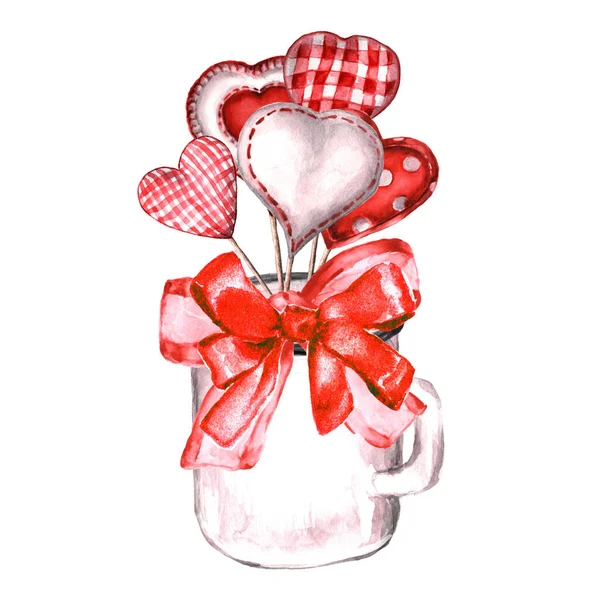 Cute Watercolor Decorative Hearts Cup — Stock Photo, Image